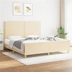 vidaXL Cadre de lit avec tête de lit Crème 180 x 200 cm Tissu pas cher
