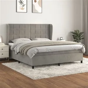 vidaXL Sommier à lattes de lit et matelas Gris clair 160x200cm Velours pas cher