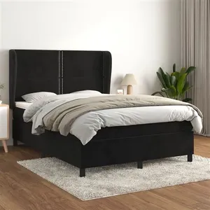 vidaXL Sommier à lattes de lit avec matelas Noir 140x200 cm Velours pas cher