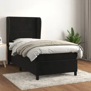 vidaXL Sommier à lattes de lit avec matelas Noir 90x190 cm Velours pas cher