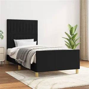 vidaXL Cadre de lit avec tête de lit Noir 90x200 cm Tissu pas cher
