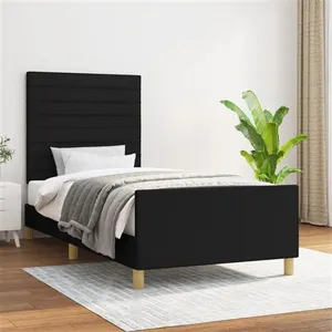 vidaXL Cadre de lit avec tête de lit Noir 90x200 cm Tissu pas cher