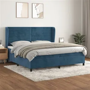 vidaXL Sommier à lattes de lit et matelas Bleu foncé 200x200cm Velours pas cher