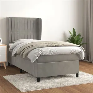 vidaXL Sommier à lattes de lit et matelas Gris clair 90x190 cm Velours pas cher