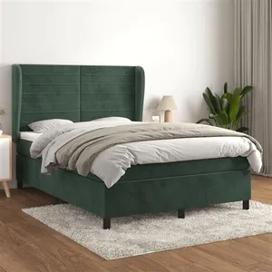 vidaXL Sommier à lattes de lit et matelas Vert foncé 140x190cm Velours pas cher