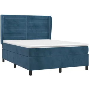 vidaXL Sommier à lattes de lit et matelas Bleu foncé 140x190cm Velours pas cher