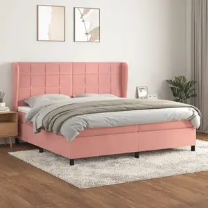 vidaXL Sommier à lattes de lit avec matelas Rose 200x200 cm Velours pas cher