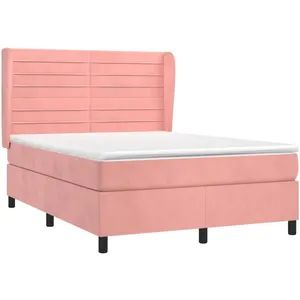 vidaXL Sommier à lattes de lit avec matelas Rose 140x200 cm Velours pas cher