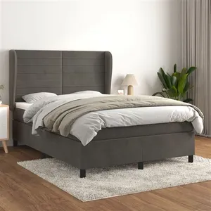 vidaXL Sommier à lattes de lit et matelas Gris foncé 140x200cm Velours pas cher