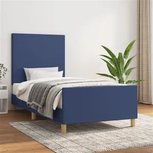 vidaXL Cadre de lit avec tête de lit Bleu 90x190 cm Tissu pas cher