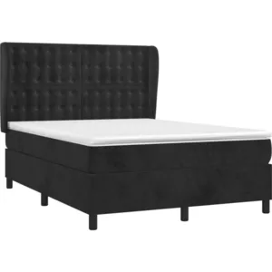 vidaXL Sommier à lattes de lit avec matelas Noir 140x200 cm Velours pas cher