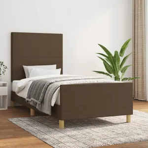 vidaXL Cadre de lit avec tête de lit Marron foncé 90x200 cm Tissu pas cher
