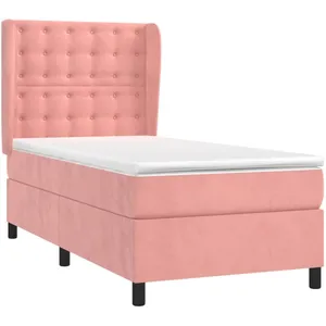 vidaXL Sommier à lattes de lit avec matelas Rose 90x200 cm Velours pas cher