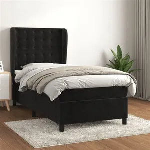 vidaXL Sommier à lattes de lit avec matelas Noir 90x190 cm Velours pas cher
