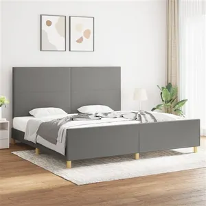 vidaXL Cadre de lit avec tête de lit Gris foncé 200x200 cm Tissu pas cher
