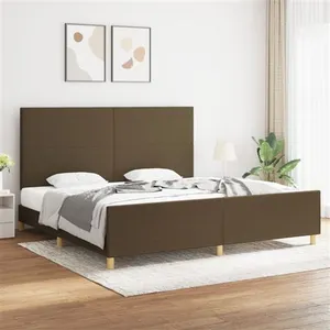 vidaXL Cadre de lit avec tête de lit Marron foncé 200x200 cm Tissu pas cher