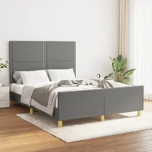 vidaXL Cadre de lit avec tête de lit Gris foncé 140x190 cm Tissu pas cher