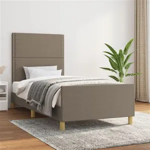vidaXL Cadre de lit avec tête de lit Taupe 90x190 cm Tissu pas cher