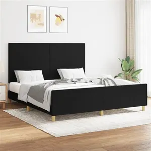 vidaXL Cadre de lit avec tête de lit Noir 160x200 cm Tissu pas cher