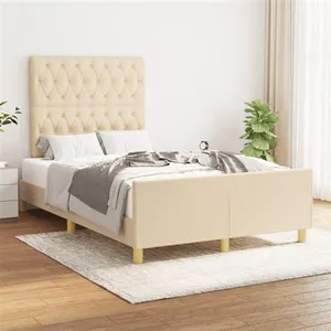 Comparateur de prix : vidaXL Cadre de lit avec tête de lit Crème 120x200 cm Tissu