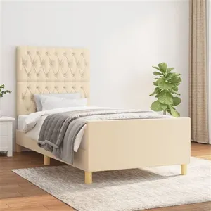 vidaXL Cadre de lit avec tête de lit Crème 90x200 cm Tissu pas cher