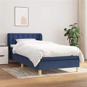 vidaXL Sommier à lattes de lit avec matelas Bleu 90x200 cm Tissu pas cher