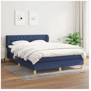 vidaXL Sommier à lattes de lit avec matelas Bleu 140x190 cm Tissu pas cher