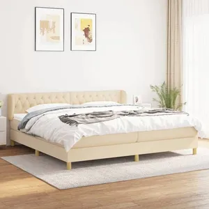 vidaXL Sommier à lattes de lit avec matelas Crème 200x200 cm Tissu pas cher
