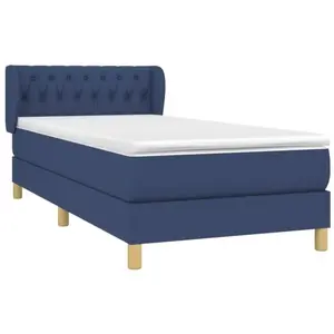 Non communiqué vidaXL Sommier à lattes de lit avec matelas Bleu 90x190 cm Tissu pas cher