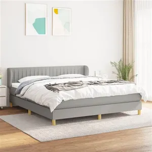 vidaXL Sommier à lattes de lit avec matelas Gris clair 160x200cm Tissu pas cher