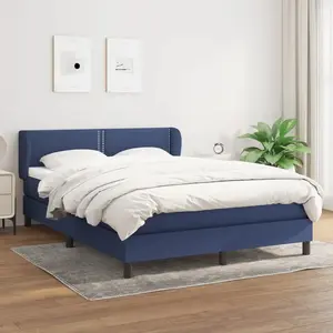 vidaXL Sommier à lattes de lit avec matelas Bleu 140x190 cm Tissu pas cher
