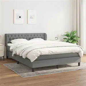 vidaXL Sommier à lattes de lit avec matelas Gris foncé 140x200cm Tissu pas cher