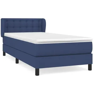 vidaXL Sommier à lattes de lit avec matelas Bleu 90x200 cm Tissu pas cher