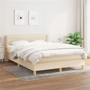 vidaXL Sommier à lattes de lit avec matelas Crème 140x200 cm Tissu pas cher