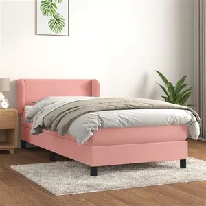 vidaXL Sommier à lattes de lit avec matelas Rose 100x200 cm Velours pas cher