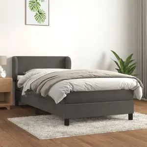 vidaXL Sommier à lattes de lit et matelas Gris foncé 90x190 cm Velours pas cher
