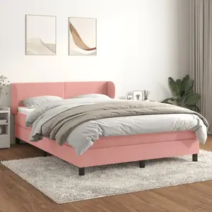 vidaXL Sommier à lattes de lit avec matelas Rose 140x190 cm Velours pas cher