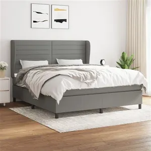 vidaXL Sommier à lattes de lit avec matelas Gris foncé 160x200cm Tissu pas cher