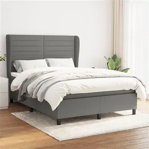 vidaXL Sommier à lattes de lit avec matelas Gris foncé 140x200cm Tissu pas cher