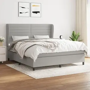 vidaXL Sommier à lattes de lit avec matelas Gris clair 160x200cm Tissu pas cher