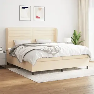 vidaXL Sommier à lattes de lit avec matelas Crème 200x200 cm Tissu pas cher