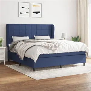 vidaXL Sommier à lattes de lit avec matelas Bleu 180x200 cm Tissu pas cher
