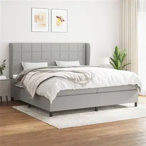 vidaXL Sommier à lattes de lit avec matelas Gris clair 200x200cm Tissu pas cher