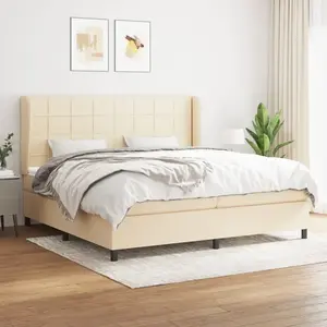 vidaXL Sommier à lattes de lit avec matelas Crème 200x200 cm Tissu pas cher