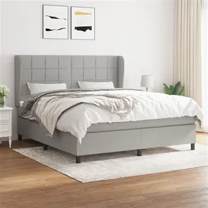 vidaXL Sommier à lattes de lit avec matelas Gris clair 160x200cm Tissu pas cher