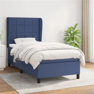 vidaXL Sommier à lattes de lit avec matelas Bleu 90x200 cm Tissu pas cher