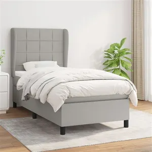 vidaXL Sommier à lattes de lit avec matelas Gris clair 100x200cm Tissu pas cher