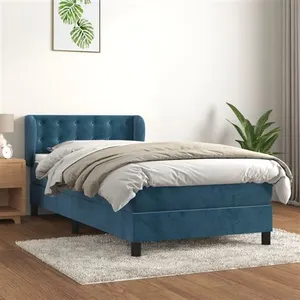 vidaXL Sommier à lattes de lit avec matelas Bleu foncé 100x200 cm pas cher