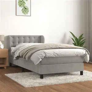 vidaXL Sommier à lattes de lit et matelas Gris clair 80x200 cm Velours pas cher