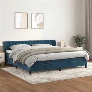 vidaXL Sommier à lattes de lit et matelas Bleu foncé 200x200cm Velours pas cher